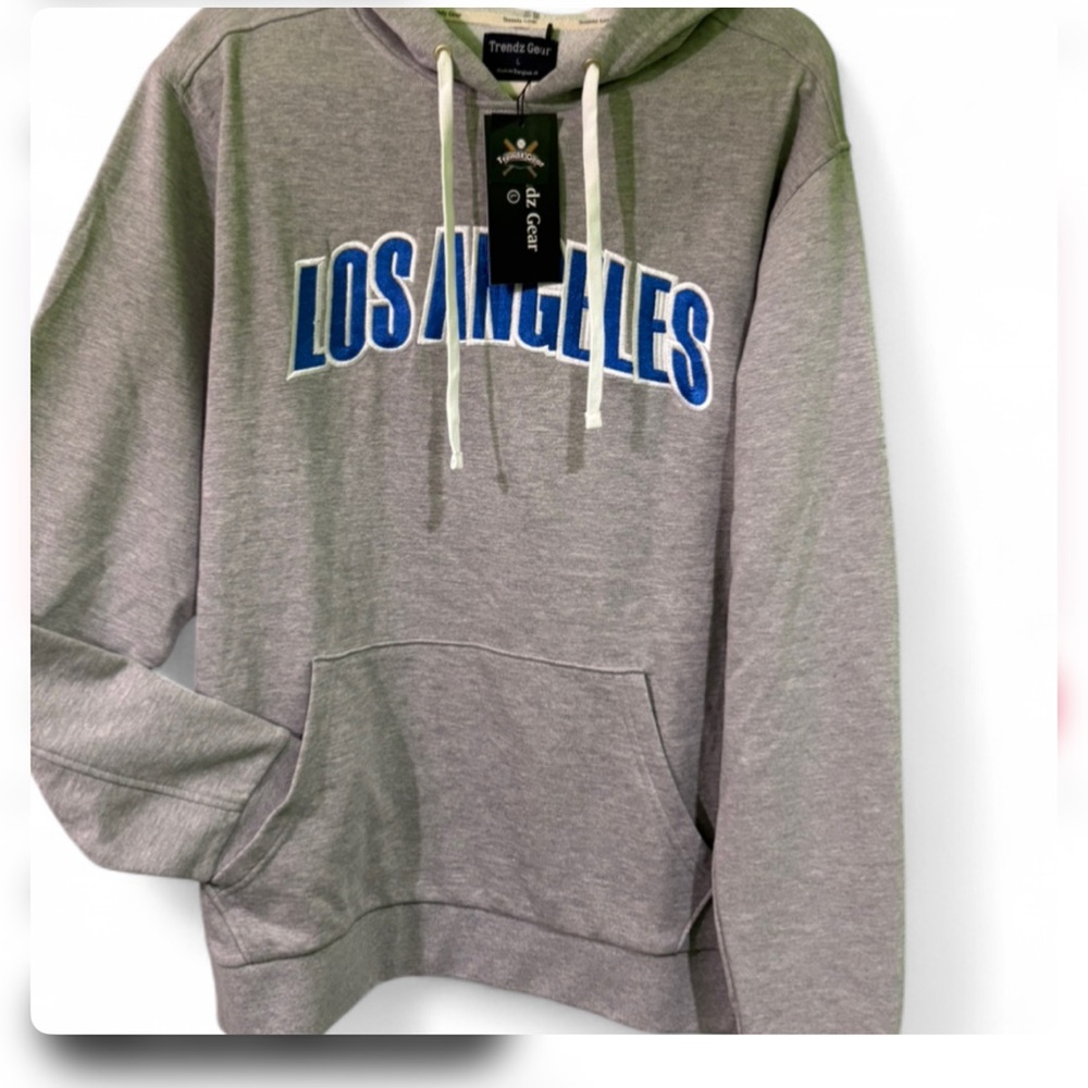 Grey pullover hoodie embroidered Los Angeles Sweatshirt men’s jacket size L NEW